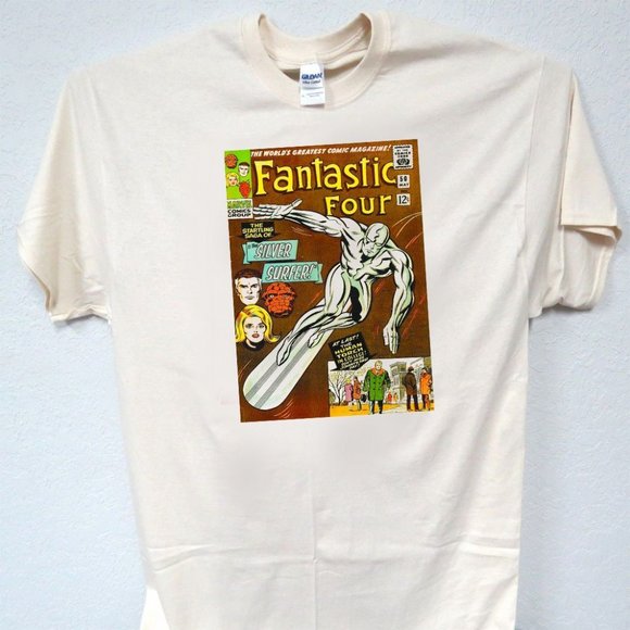 FANTASTIC FOUR SILVER SURFER COMIC BOOK COVER MENS TEE T=151 - Picture 1 of 3